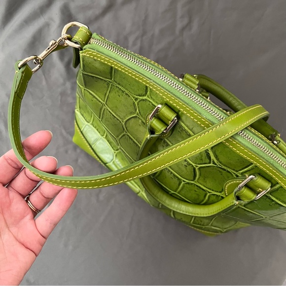 Dooney & Bourke DILLEN "CROCO" Leather Double Pocket Satchel LIME GREEN - Picture 9 of 15